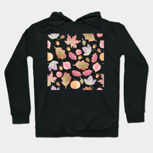 Watercolor Fall leaves, pumpkins and acorns | Pattern Hoodie